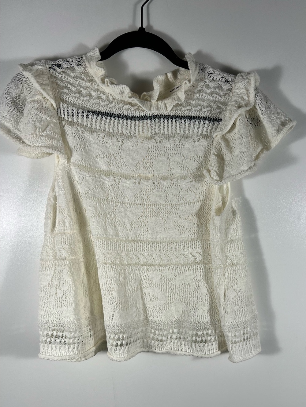 Anthropologie Lace Sweater Tee with Ruffle Sleeves Sz Small Petite - Picture 7 of 13